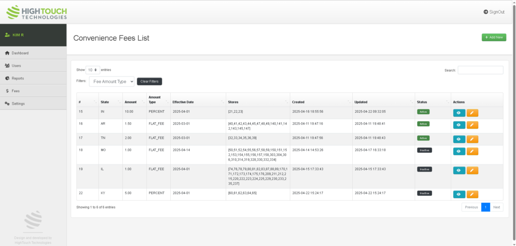 Convenience Fee Dashboard